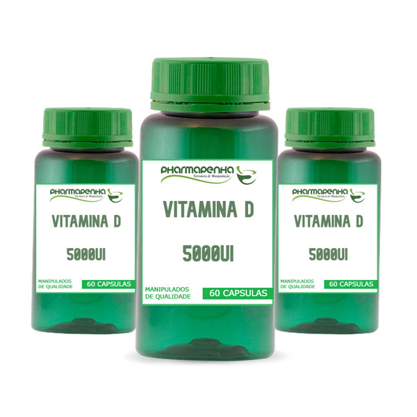 3 Potes Vitamina D 5.000ui 60 Cápsulas cada