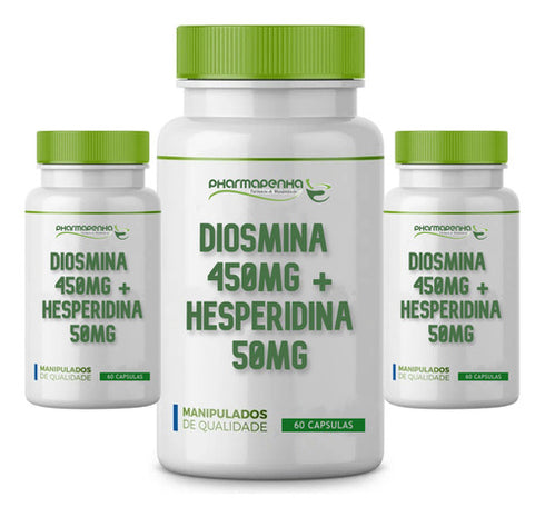 3 Potes Diosmina 450mg + Hesperidina 50mg 60 Cápsulas Cada