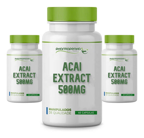 3 Potes Açaí Extract 500mg 60 Cápsulas