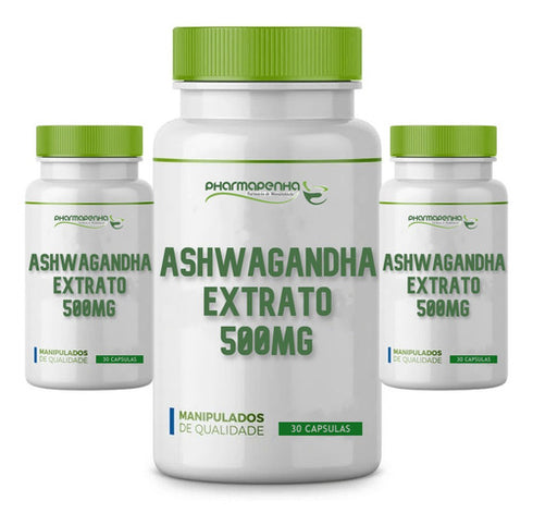 3 Potes Ashwaganda 500mg 30 Cápsulas Cada
