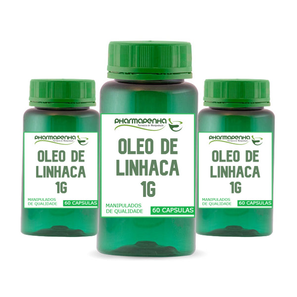 3 Potes Óleo De Linhaça 1g 60 Cápsulas cada