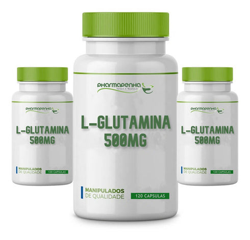 3 Potes L-glutamina 500mg 120 Cápsulas Cada