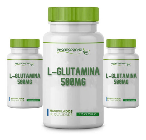 3 Potes L-glutamina 500mg 120 Cápsulas Cada