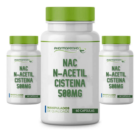 3 Potes Nac N-acetilcisteína 500mg 60 Cápsulas Cada