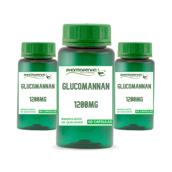 3 Potes Glucomannan 1200mg 60 Cápsulas cada