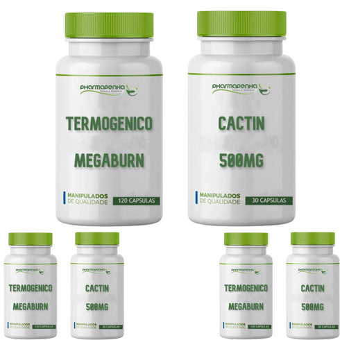 3 Potes Termogênico MEGABURN 120 Cápsulas + Cactin 500mg 30 Cápsulas cada