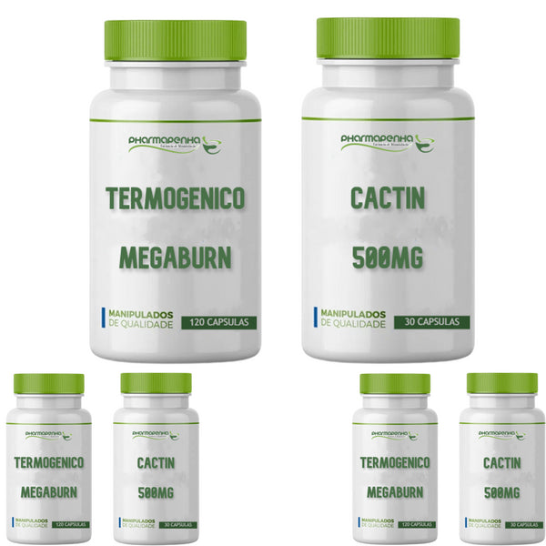 3 Potes Termogênico MEGABURN 120 Cápsulas + Cactin 500mg 30 Cápsulas cada