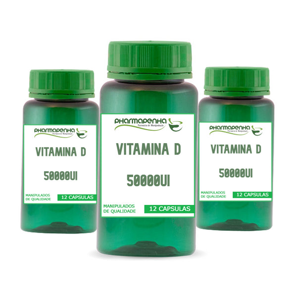 3 Potes Vitamina D 50.000ui 12 Cápsulas cada