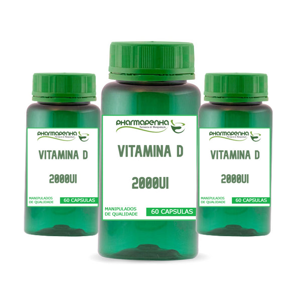 3 Potes Vitamina D 2.000ui 60 Cápsulas cada
