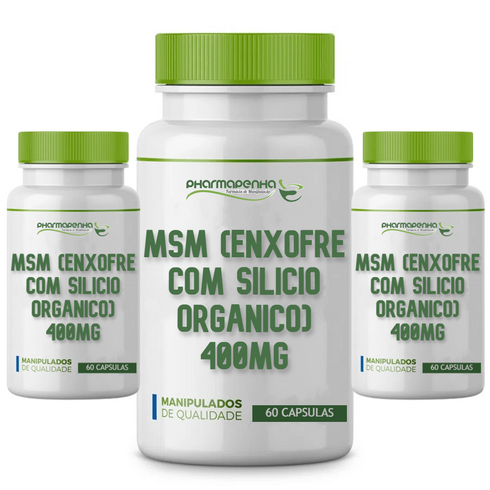 3 Potes Msm Enxofre c/Silício Orgânico 400Mg 60 Cápsulas cada