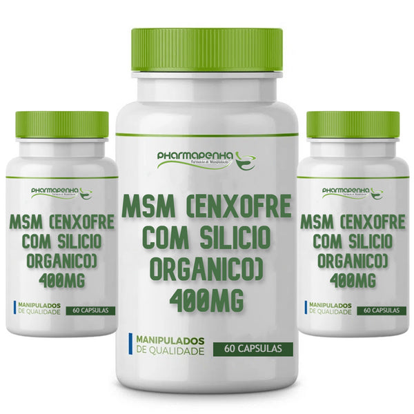 3 Potes Msm Enxofre c/Silício Orgânico 400Mg 60 Cápsulas cada