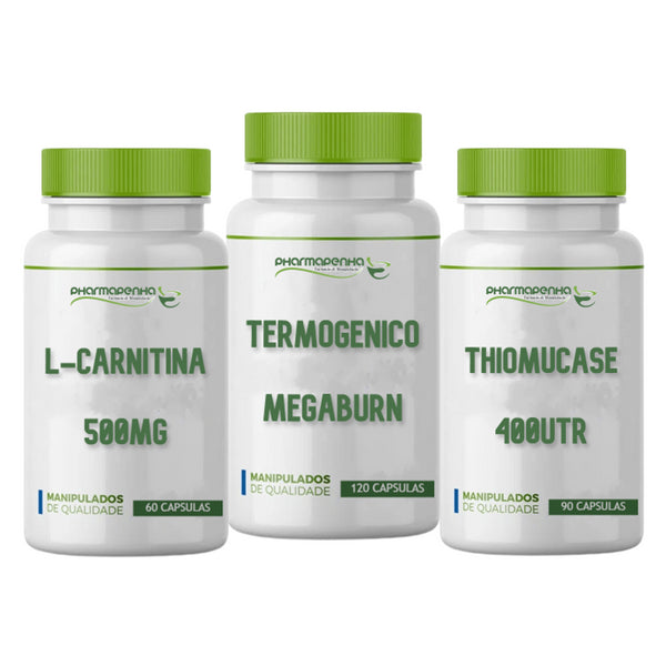 KIT FIT PRIME - L Carnitina 500mg 60 Caps+ Thiomucase 400UTR 90 Caps + Termogênico Megaburn 120 Caps