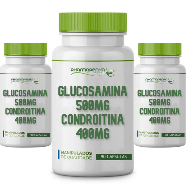 3 Potes Glucosamina 500 Mg com Condroitina 400 Mg 90 Cápsulas cada