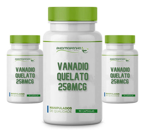 3 Potes Vanádio Quelato 250mcg 90 Cápsulas Cada