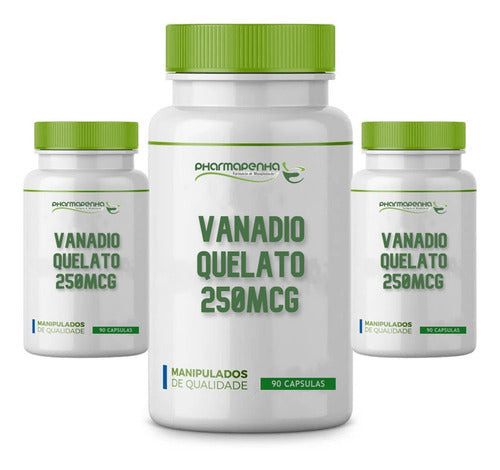 3 Potes Vanádio Quelato 250mcg 90 Cápsulas Cada