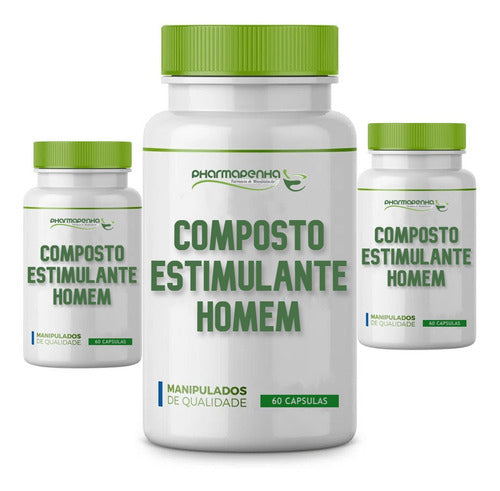 3 Potes Composto Estimulante Homem 60 Cápsulas Cada