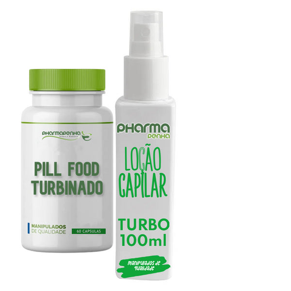 Loção Cabelo e Barba Turbo 100ml + Pill Food Turbinado 60 Cápsulas