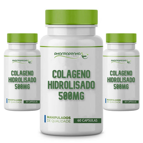 3 Potes Colágeno Hidrolisado 500Mg 60 Cápsulas cada