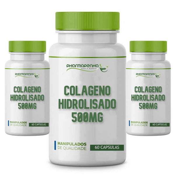 3 Potes Colágeno Hidrolisado 500Mg 60 Cápsulas cada