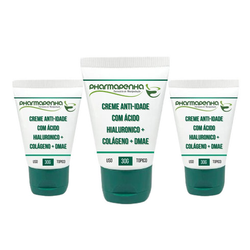 KIT 3UN CREME ANTI IDADE COM ÁCIDO HIALURÔNICO + COLÁGENO + DMAE 30G CADA