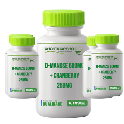3 Potes D-Manose 500mg + Cranberry 250mg 60 Cápsulas cada