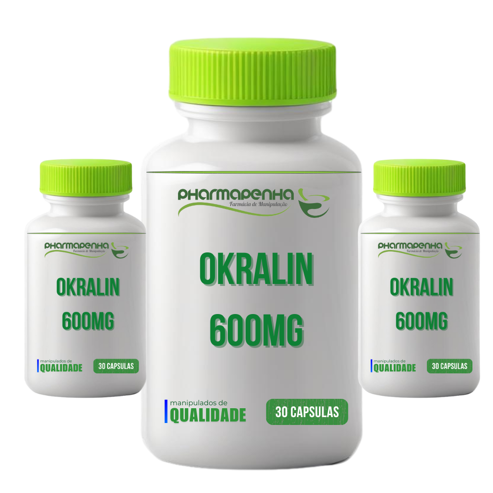 3 Potes Okralin™ Extrato de Quiabo 600 mg 30 cápsulas cada