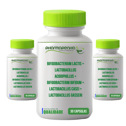 3 Potes Pool de Lactobacillus para Tratamento da Disbiose Intestinal (Emagrecimento) | B. bifidum + B. lactis + Associações 30 Cápsulas cada