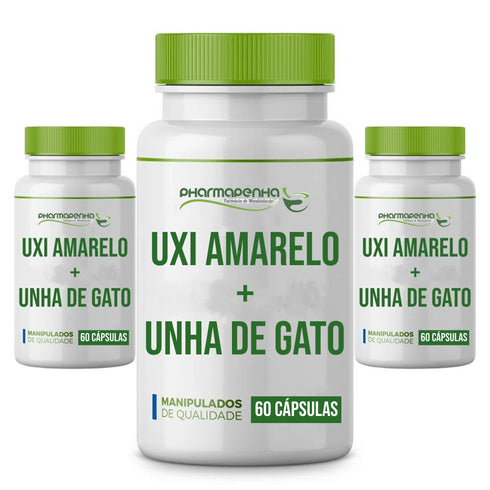 3 Potes Uxi Amarelo 250mg com Unha de Gato 250mg 60 Cápsulas