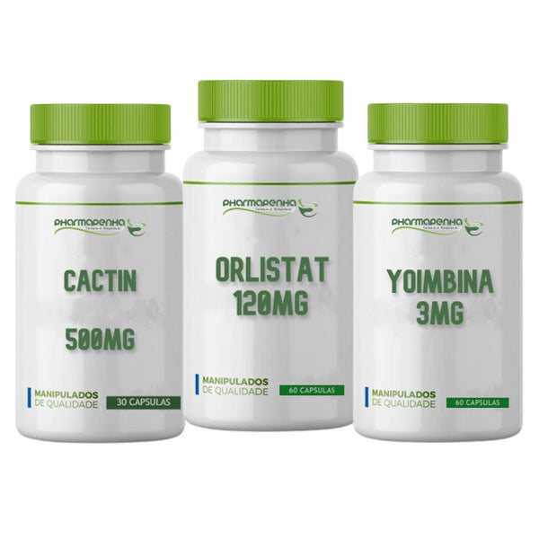 Orlistat 120mg 60 Cápsulas + Yoimbina 3mg 60 Cápsulas + Cactin 500mg 30 Cápsulas