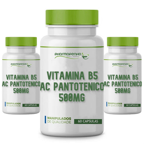 3 Potes Vitamina B5 (Ácido Pantotênico) 500Mg Cápsulas cada