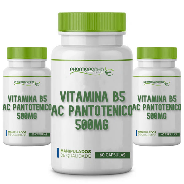 3 Potes Vitamina B5 (Ácido Pantotênico) 500Mg Cápsulas cada