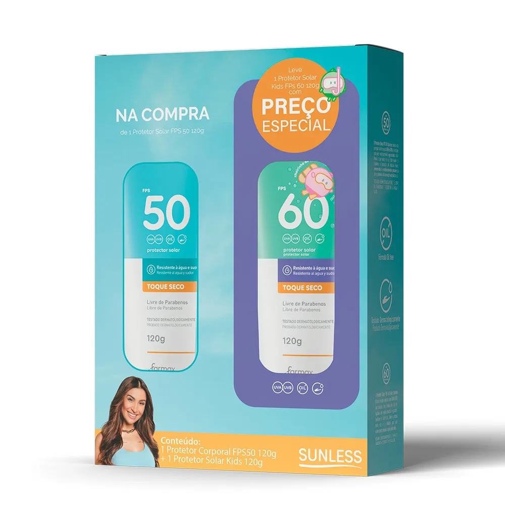 Sunless Kit FPS 50 Toque Seco 120g + FPS 60 Kids 120g