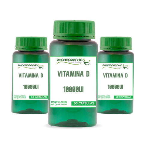 3 Potes Vitamina D 10.000ui 60 Cápsulas cada