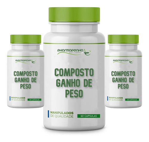 3 Potes Composto Ganho De Peso 60 Cápsulas Cada
