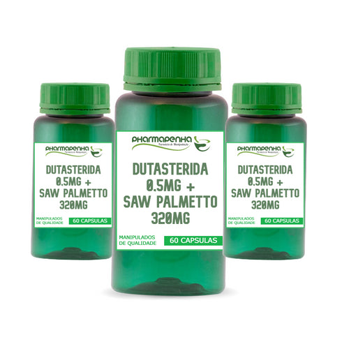 3 Potes Dutasterida 0,5mg + Saw Palmetto 320mg 60 Cápsulas cada