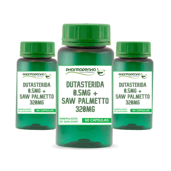 3 Potes Dutasterida 0,5mg + Saw Palmetto 320mg 60 Cápsulas cada