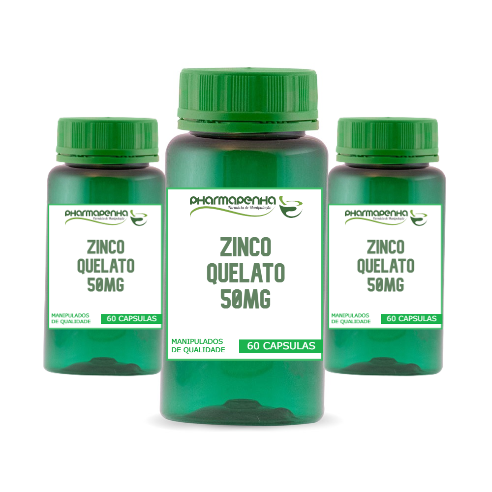 3 Potes Zinco Quelato 50mg 60 Cápsulas cada