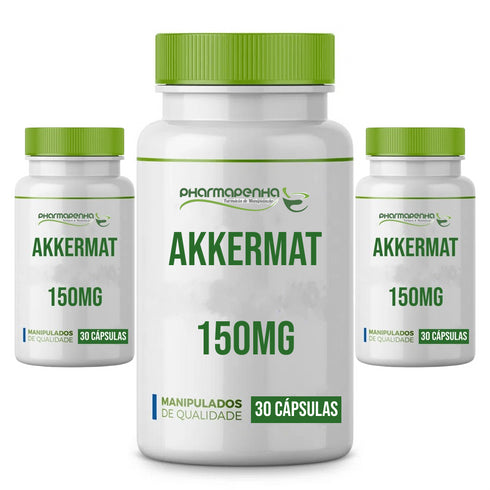 3 Potes Akkermat® 150mg 30 Cápsulas cada com selo de autenticidade