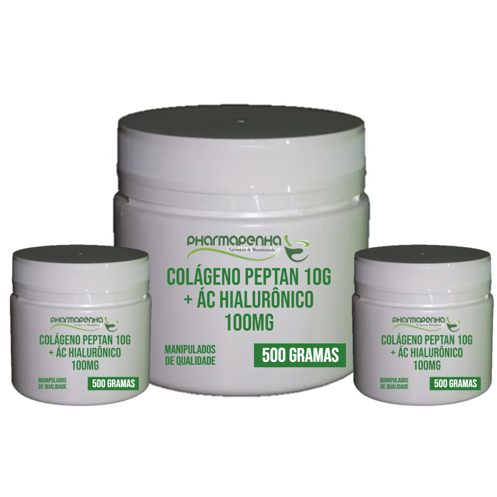 3un - Colágeno Peptan 10g + Ác. Hialurônico 100mg - Frasco 500gr - cada
