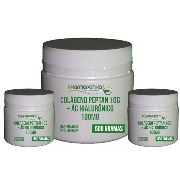 3un - Colágeno Peptan 10g + Ác. Hialurônico 100mg - Frasco 500gr - cada
