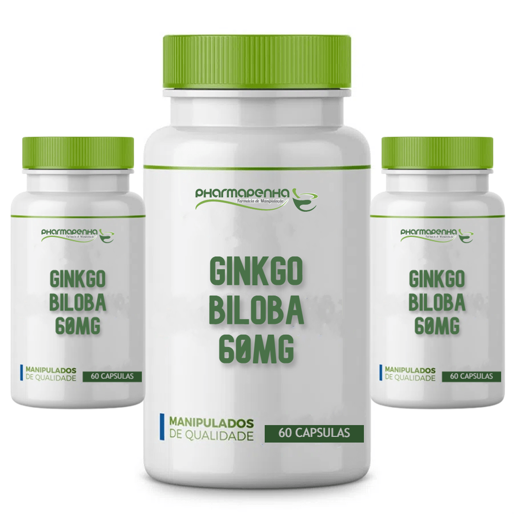 3 Potes Ginkgo Biloba 60mg 60 Cápsulas Cada