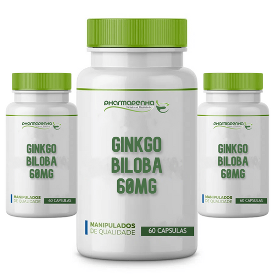 3 Potes Ginkgo Biloba 60mg 60 Cápsulas Cada